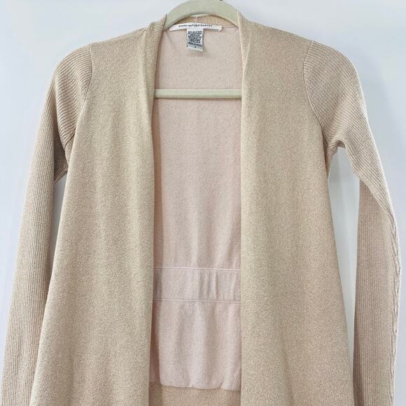 Diane von Furstenberg Open Front Cardigan Silk Cashmere Gold Shimmer Small Luxe - Picture 6 of 11